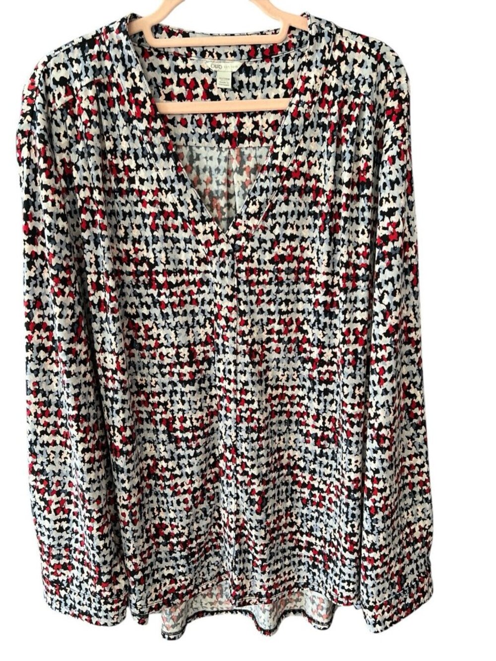 Cato Multicolor Print Long Sleeve V-Neck Tunic Top-Size 26/28